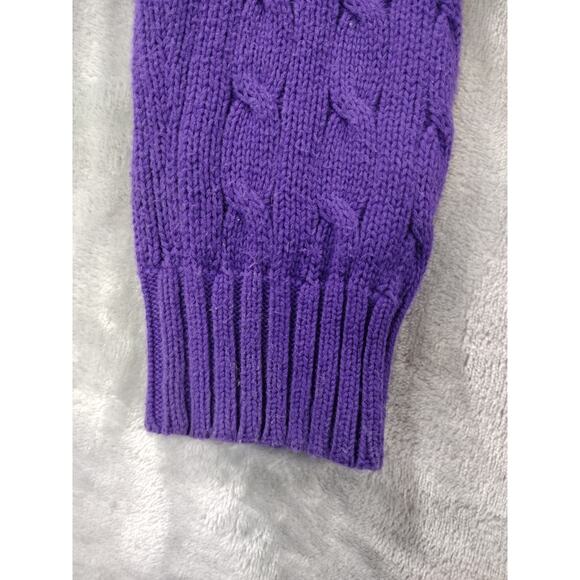 Ralph Lauren 100% Cotton Purple Cable Knit Sweater Size L Green Pony Logo - Picture 6 of 12
